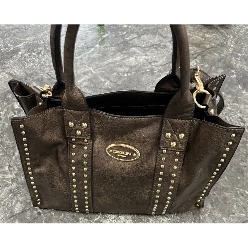Dasein‎ Women Stylish Handbag Satchel Tote Shoulder Bag Studs Bronzed Brown